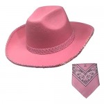 CHAPEAU TRIBE DLX Pink Cowgirl Hat with Pink Sequin Band with Paisley Pink Bandana