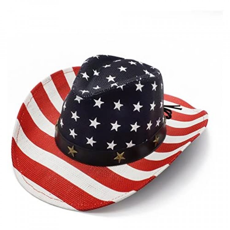 Cowboy Hats Classic American Flag Summer Sunhat Western Cowboy Hat for Men Boys Kids