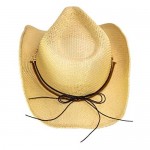 Cute Comfy Flex Fit Woven Beach Cowboy Hat Western Cowgirl Hat with Wood Bead Hatband Adjustable Chin Strap