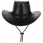 EOZY Men Women Leather Western Cowboy Hat Aussie Outback Down Under Wide Brim Hat with Chin Strap Brown/Black/Red
