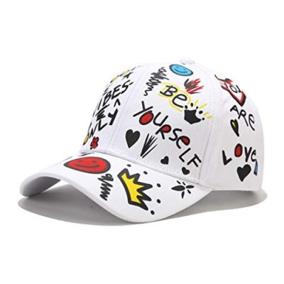 Fashion Children Boys and Girls Graffiti Cute Cartoon Baseball Cap Adjustable Outdoor Leisure Travel Cap Sun hat (White)