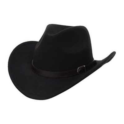 GEMVIE Cowboy Hat for Men Women Classic Roll Up Brim Fedora Cowgirl Hat Western Cowboy Hat with Belt