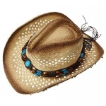 GEMVIE Straw Cowboy Sun Hat Western Style Cowboy Hat for Men and Women Hollow Breathable Beach Hat
