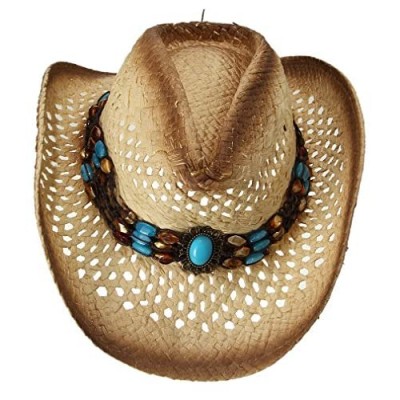 GEMVIE Straw Cowboy Sun Hat  Western Style Cowboy Hat for Men and Women  Hollow Breathable Beach Hat