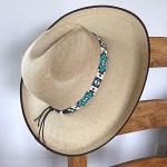 Hat Band Hatbands for Men and Women Leather Straps Cowboy Beaded Bands White Blue Turquoise Gold Handmade in Guatemala 7/8 Inches x 21 Inches