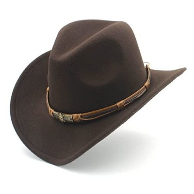 Jdon-hats  Womens Fashion Western Cowboy Hat with Punk Blet Lady Felt Cowgirl Sombrero Caps