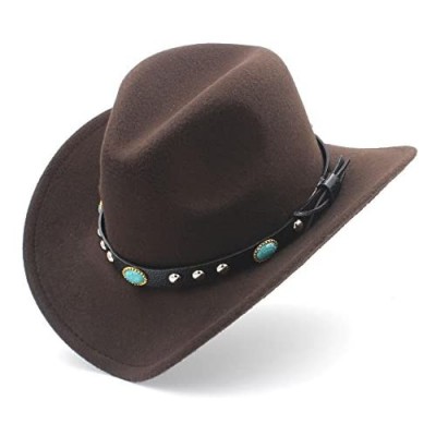 Jdon-hats  Womens Fashion Western Cowboy Hat with Roll Up Brim Felt Cowgirl Sombrero Caps