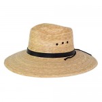 Large Mexican Palm Leaf Straw Panama Safari Cowboy Hat for Men Adjustable Chin Strap Flex-Fit (Faux Leather Hatband)