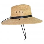 Large Mexican Palm Leaf Straw Panama Safari Cowboy Hat for Men Adjustable Chin Strap Flex-Fit (Faux Leather Hatband)