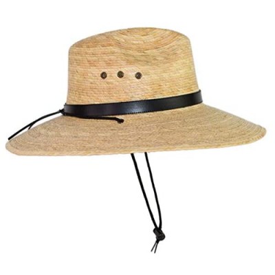 Large Mexican Palm Leaf Straw Panama Safari Cowboy Hat for Men  Adjustable Chin Strap  Flex-Fit (Faux Leather Hatband)