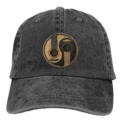 Old and Worn Acoustic Guitars Yin Yang Vintage Cowboy Hat Classic Sports Headgear Cotton Adjustable Baseball Cap for Men and Women Charcoal Gray