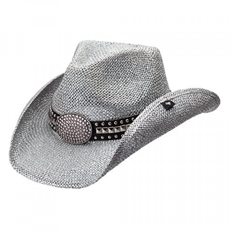 Peter Grimm Women's Gila Drifter – Rhinestone Cowgirl Hat (Metallic Silver)