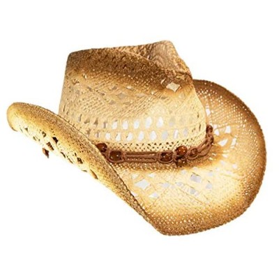 Rising Phoenix Industries Straw Shapeable Beach Cowboy Hat for Women  Western Cowgirl Hat with Cute Wood Bead Hatband
