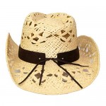 Rising Phoenix Industries Straw Shapeable Cowboy Hat for Women Western Cowgirl Hat w Faux Leather Wood Bead Hatband