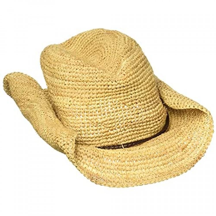 San Diego Hat Company Women's Crocheted Raffia Cowboy Hat Natural One Size
