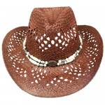Silver Fever Ombre Woven Straw Cowboy Hat with Cut-Outs Beads Chin Strap
