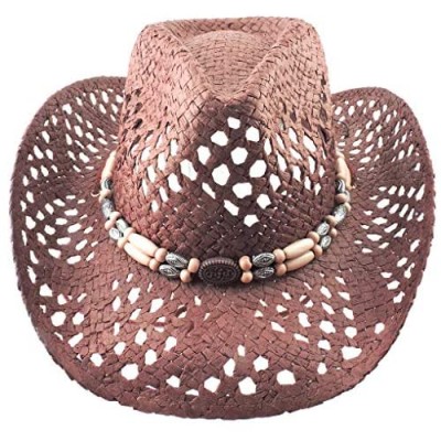 Silver Fever Ombre Woven Straw Cowboy Hat with Cut-Outs Beads  Chin Strap