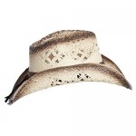Vamuss Straw Cowboy Hat W/Vegan Leather Band & Beads Shapeable Brim Beach Cowgirl