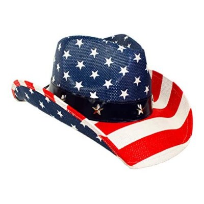 Vintage Patriotic USA American Flag Stars and Stripes Western Cowboy Hat for Men or Women  Shapable Brim