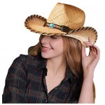 Western Style Round Up Cowboy Straw Hat Ladies Fedora Shapeable Brim Beach Hats