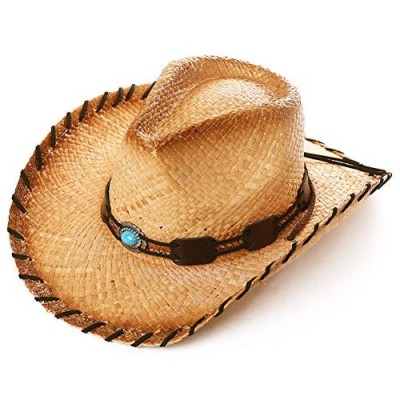 Western Style Round Up Cowboy Straw Hat Ladies Fedora Shapeable Brim Beach Hats