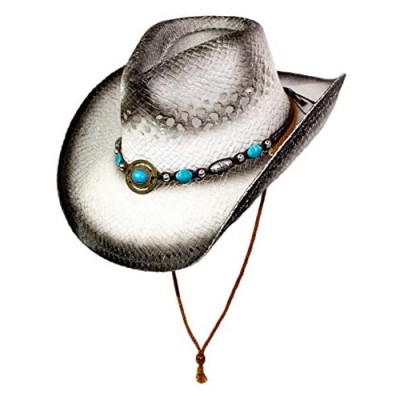 Womens Rodeo Ombre Cowboy Hat with Drawstring  Cute Straw Cowgirl Hat with Shapeable Brim