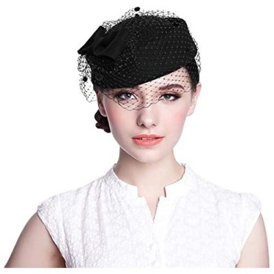 Aniwon Pillbox Hat  Wedding Hat with Veil Vintage Bow Fascinator Hats for Women