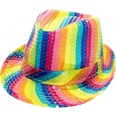 Arsimus Rainbow Striped Fedora Hat Gay Pride Sequins Bright Party Cap
