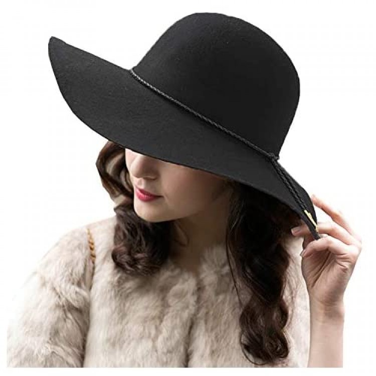ASSQI Women’s Wool Felt Floppy Hat Fedora Wide Brim Cloche Bowler Hat Foldable