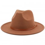 Besoogii Women Men Vintage Wide Brim Belt Buckle Panama Felt Fedora Hat