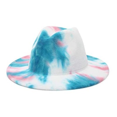 EOZY Multicolor Tie Dye Fedora Hats for Women Men  Wide Brim Cotton Panama Hat