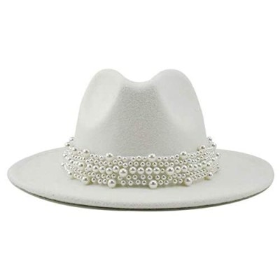 EOZY Women's Vintage Pearl Band Fedora Hat Trendy Wide Brim Trilby Panama Hat