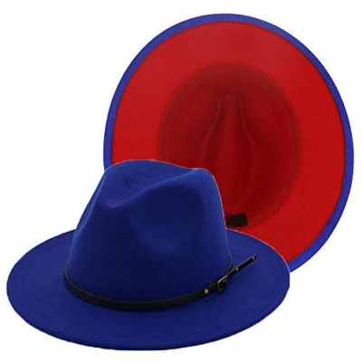 Eric Carl Men & Women Wide Brim Fedora Hat with Belt Buckle  Two Tone Felt Panama Hat