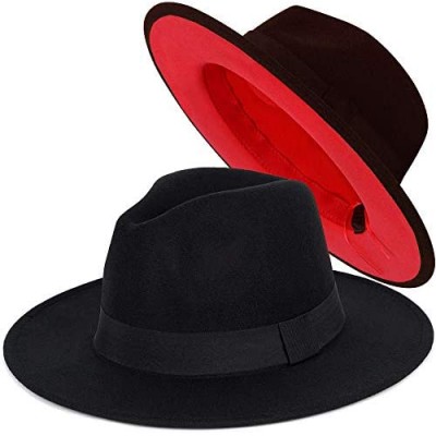 FADACHY Trendy Fedora Hat Wide Brim Felt Hat Dress Panama Two Tone