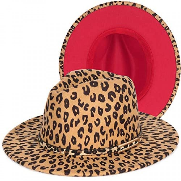 FADACHY Two Tone Fedora Hat Mens & Womens Wide Brim Felt Hats Belt Buckle Red Bottom