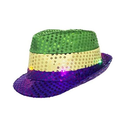 FELIZHOUSE LED Light Up Flashing Fedora Sequined Party Accessory Mardi Gras Hat Costume Accessories for Women Men