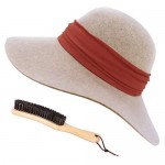 FEMSÉE Fedora Hats for Women with Soft Hat Brush 100% Wool Wide Brim Felt Hat Floppy Sun Hats for Fall Winter