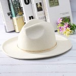 GEMVIE Womens 100% Wool Fedora Hat Vintage Wide Flat Brim Trilby Panama Wool Felt Hat with Alloy Band