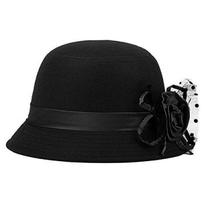 Glamorstar Vintage Felt Cloche Hat Winter Floral Fedora Bucket Hat Bowler Hats
