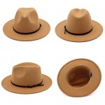 Gossifan Classic Wide Brim Fedora Panama Hat with Belt Buckle