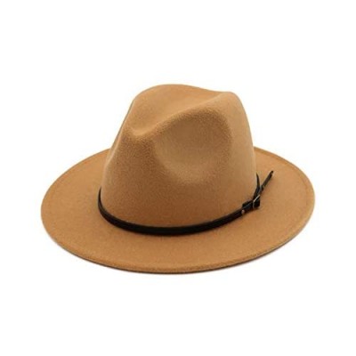 Gossifan Classic Wide Brim Fedora Panama Hat with Belt Buckle