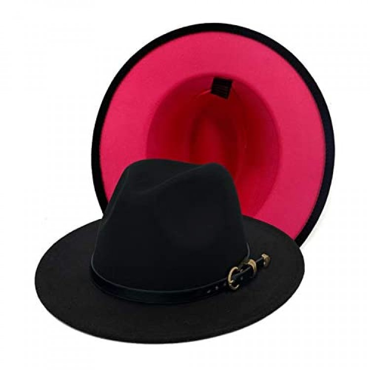 Gossifan Lady Cute Wide Brim Black Panama Hat Two Tone Fedoras
