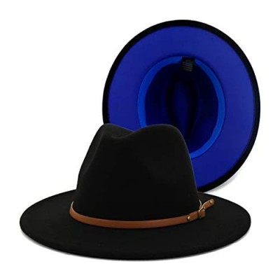 Gossifan Women Fashion Wide Brim Colorful Fedora Hat with Classic Belt