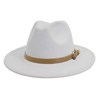 Gossifan Women Hats for Winter Wide Brim Fedora Hat with Classic Belt Buckle