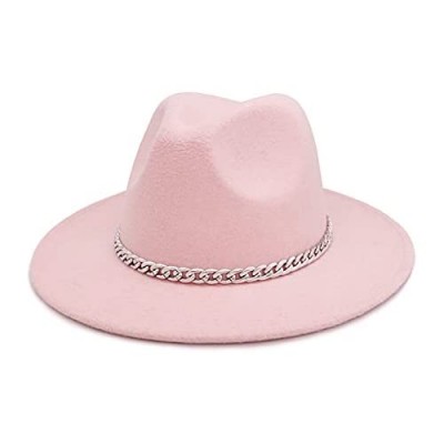 Gossifan Women Men Wide Brim Fedoran Hat with Chain Belt Buckle
