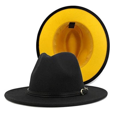 Gossifan Womens Wide Brim Fedora Hats Two Tone Panama Hat with Belt Buckle