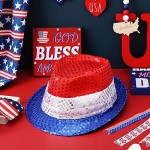Henreal Patriotic Sequin Hat 4th of July Hat for Men Women Memorial Day Party Supplies American Jazz Hat
