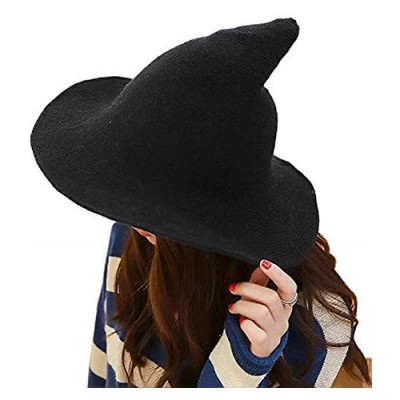 Hozzi Women's Halloween Witch Hat Wool Knitted Cap for Party Cosplay Costume Accessory