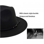 HUDANHUWEI Women's Classic Wide Brim Fedora Hat with Belt Buckle Felt Panama Hat