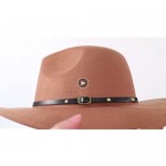 HUDANHUWEI Women's Classic Wide Brim Fedora Hat with Belt Buckle Felt Panama Hat